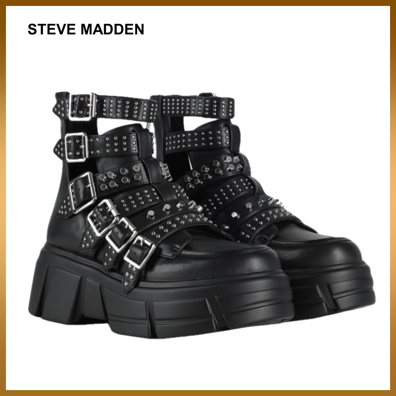 【STEVE MADDEN】チャンキーブーツ ショート バックル スタッズ