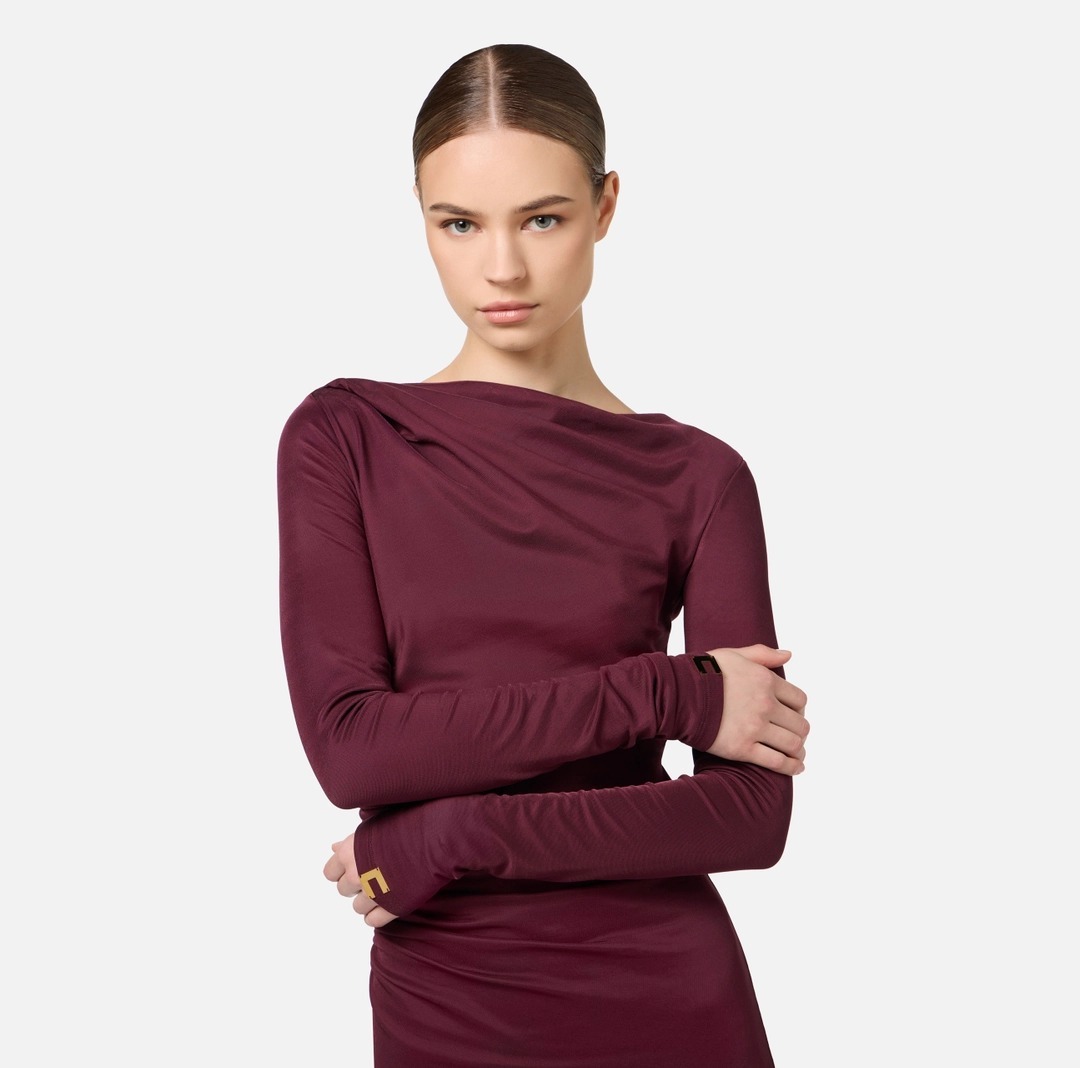 《送料無料》ELISABETTA FRANCHI dress in flowing jersey drape