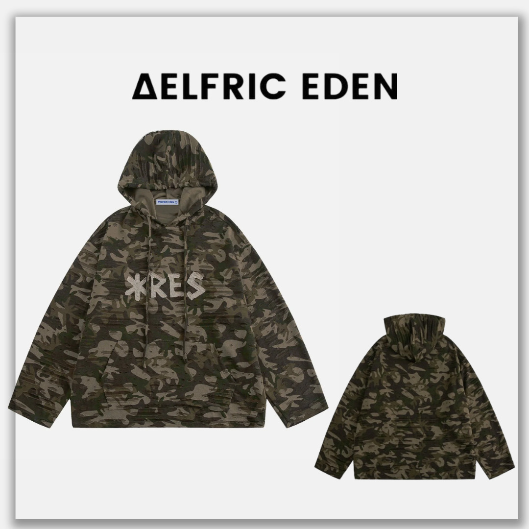 【Aelfric Eden】ダメージ加工 カモフラージュパーカー フーディ