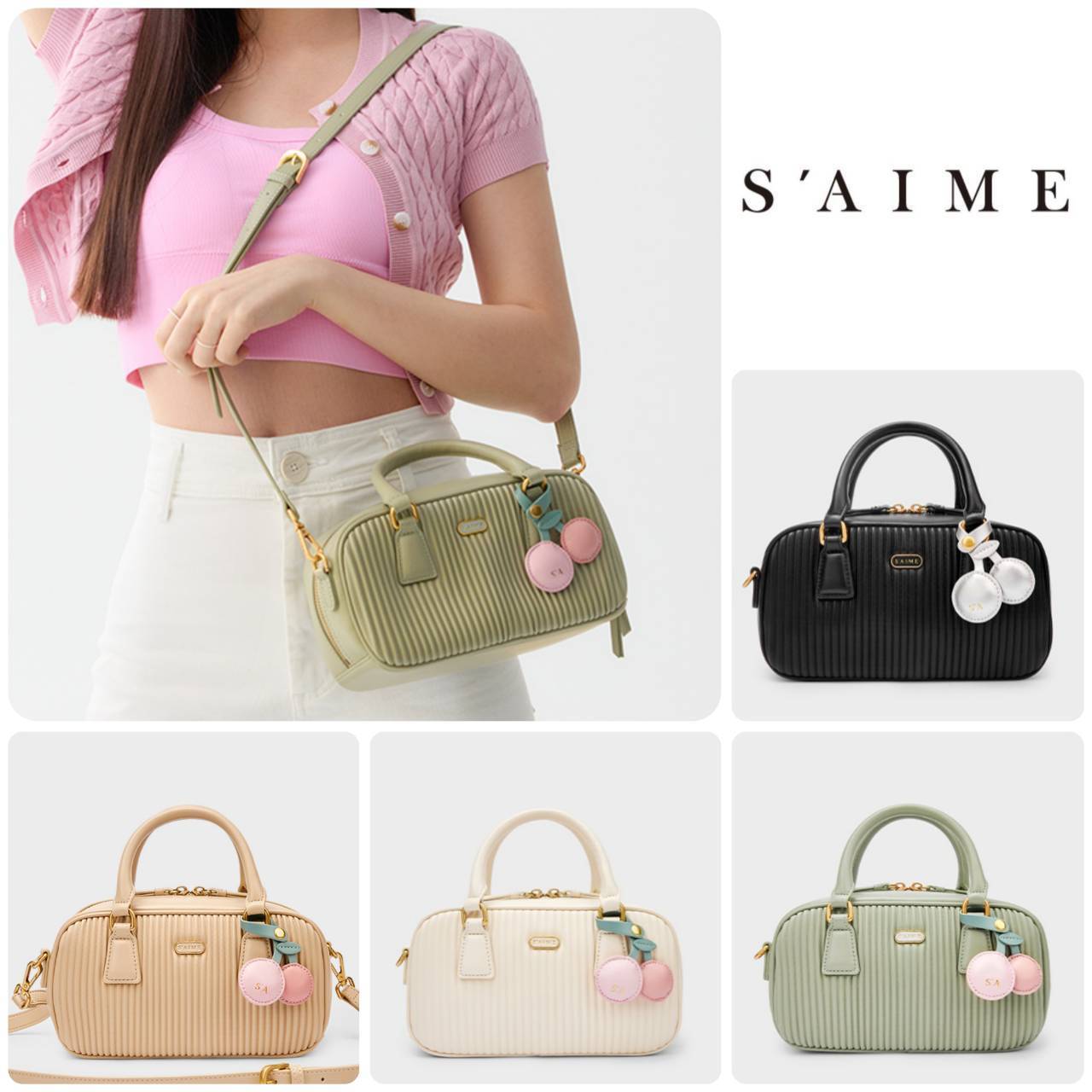 ■S'AIME■プリーツロングボストン(チェリーチャーム付)/送料込