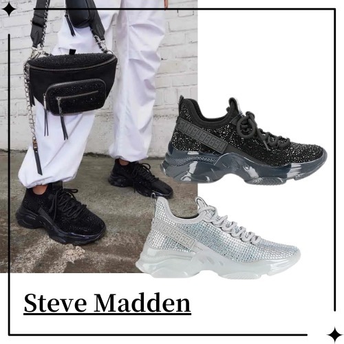 【STEVE MADDEN】 ロゴ ラインストーン付き スニーカー