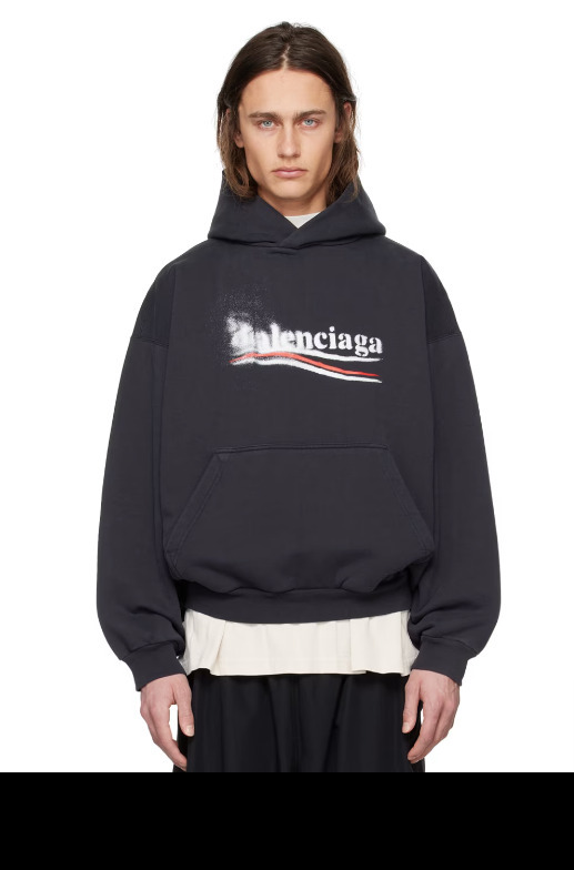【残りわずか！】Balenciaga ブラック PoliticalStencilフーディ