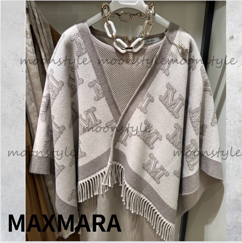 DT/Max Mara★Mロゴジャガードケープ クリスタルブローチ付