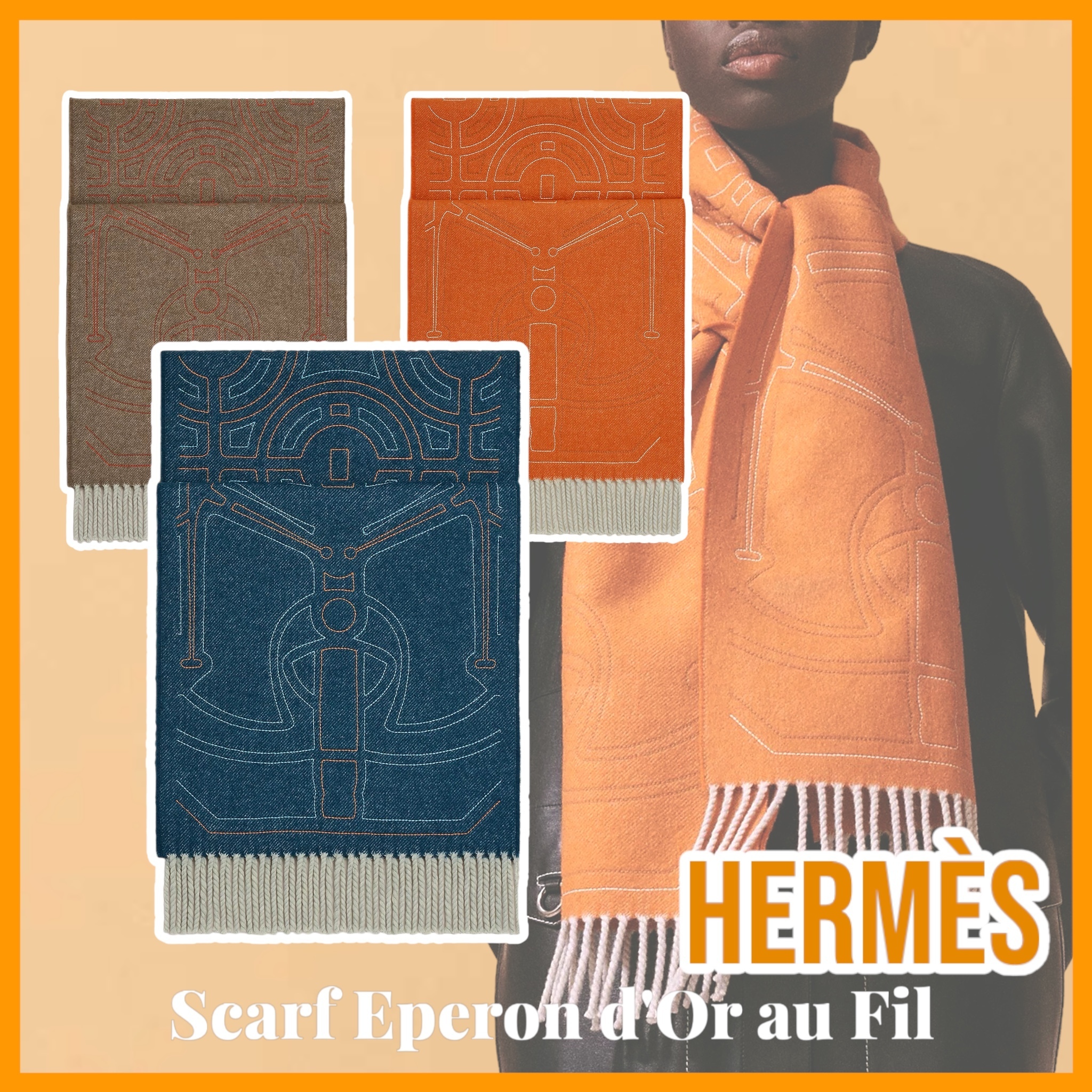 HERMES*マフラー*スカーフ Eperon d'Or au Fil H259139S