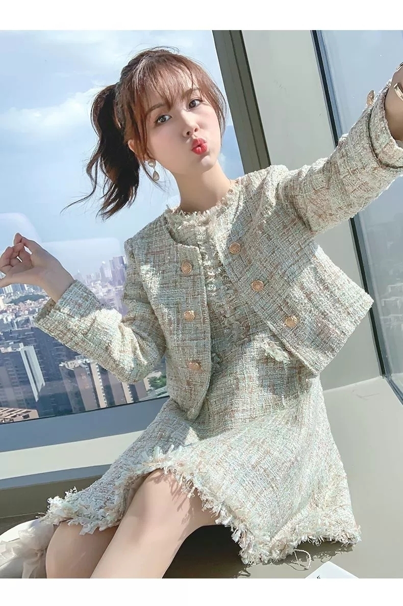 ジャケット ミニ ワンピース ツイード スーツ セットアップ 韓国