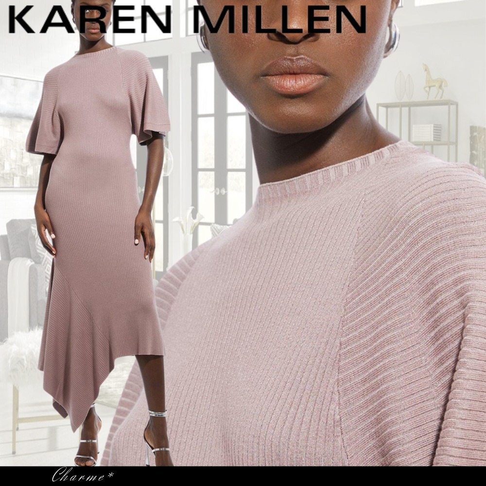 KAREN MILLEN ドレス 無地 フレア ワンピース アシンメトリー