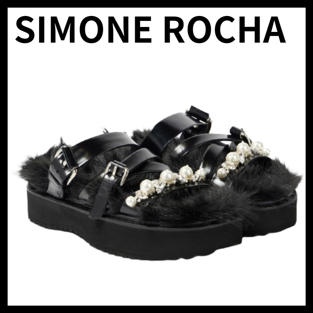SIMONE ROCHA フェイクファー レザープラットフォームサンダル