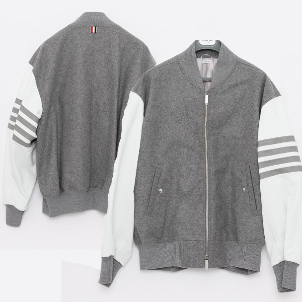 THOM BROWNE☆4BAR ウール レザー ボンバージャケット ブルゾン
