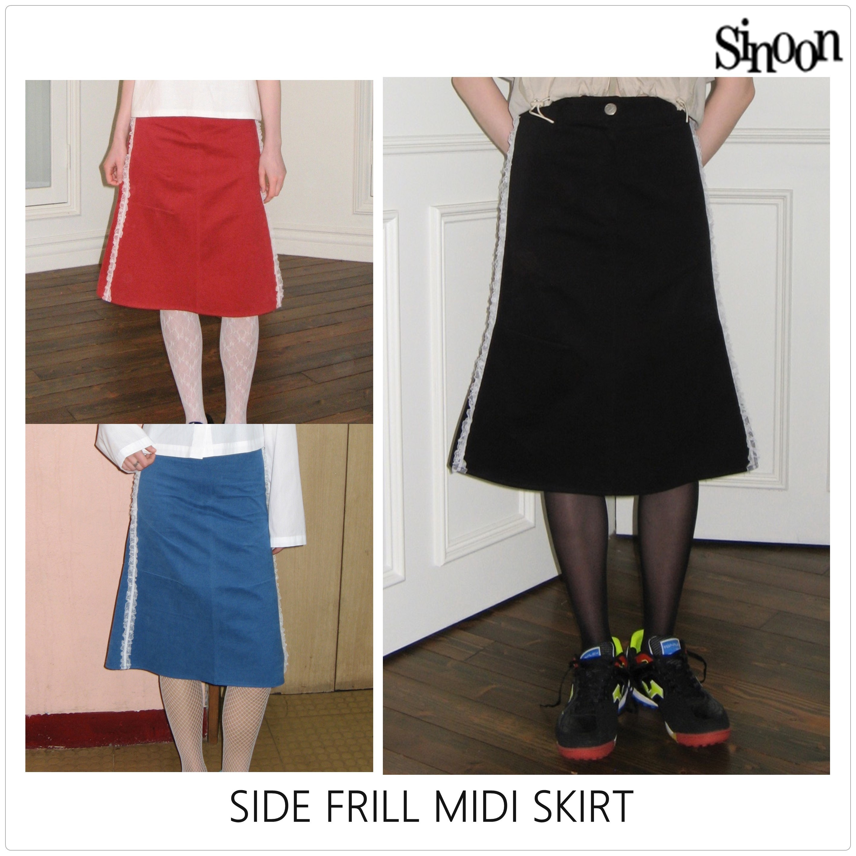 [Sinoon] SIDE FRILL MIDI スカート★新作★韓国ファッション★