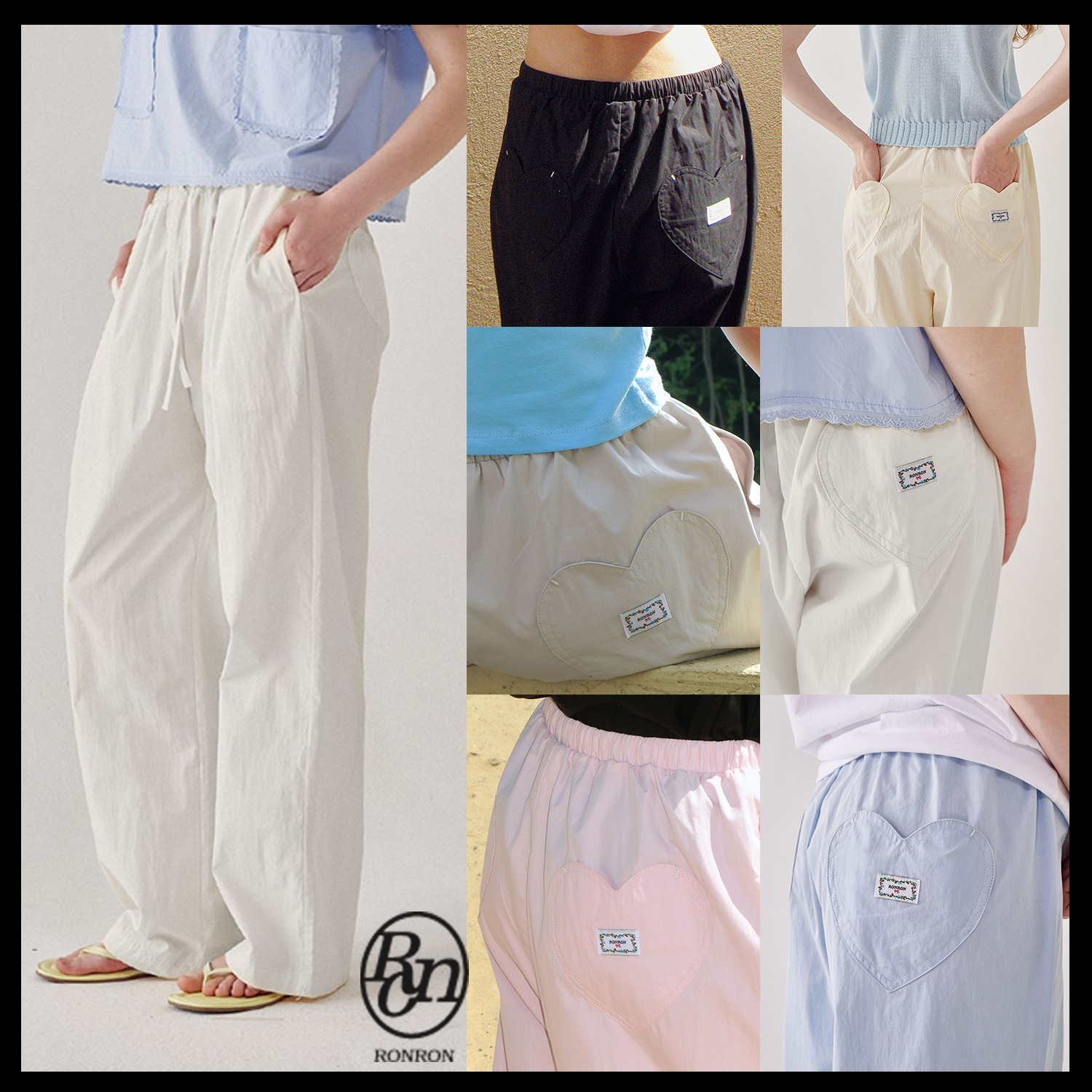 【RONRON】BACK HEART STITCH POCKET BANDING PANTS / 追跡付
