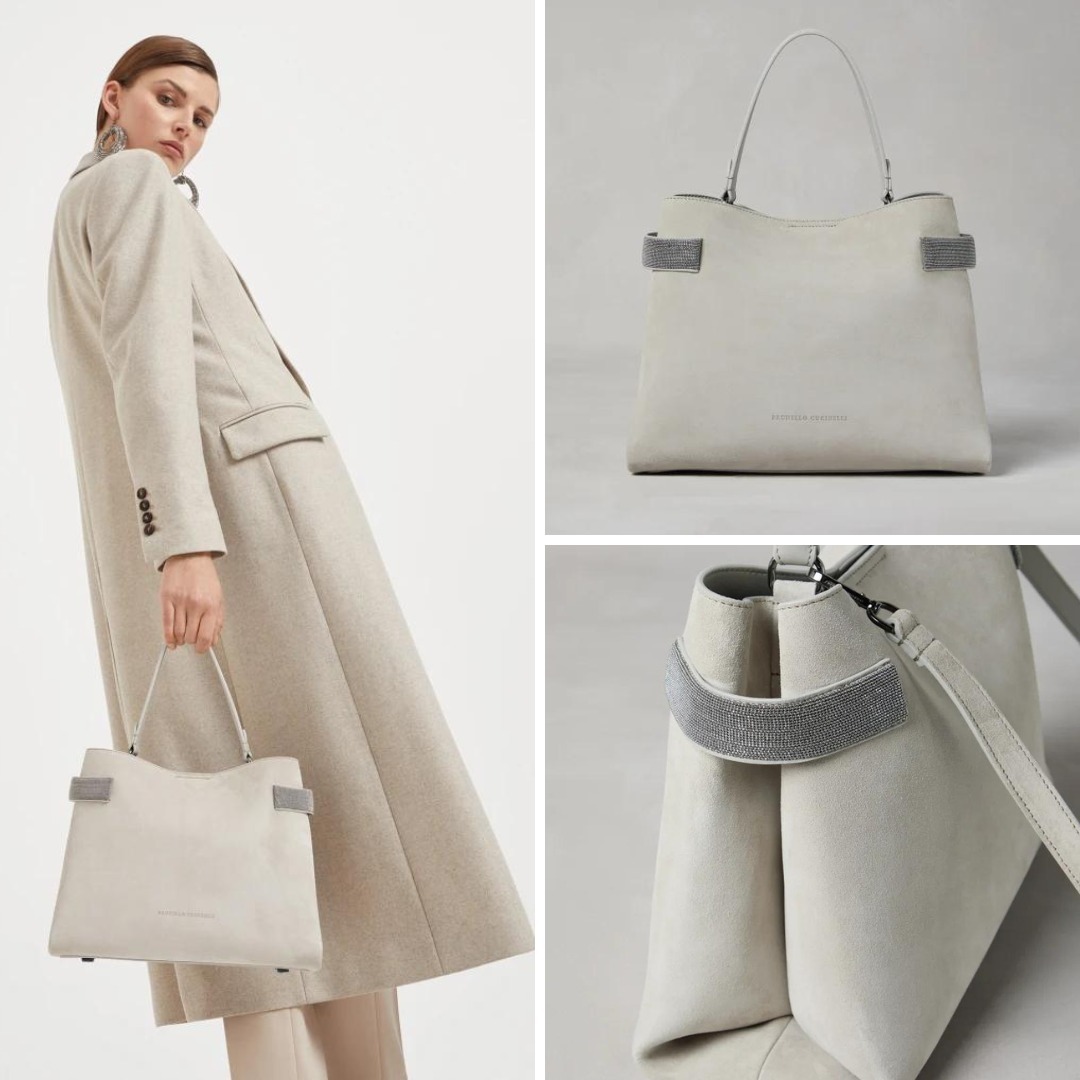 《送料無料》 BRUNELLO CUCINELLI Suede Bag w/ Precious Bands