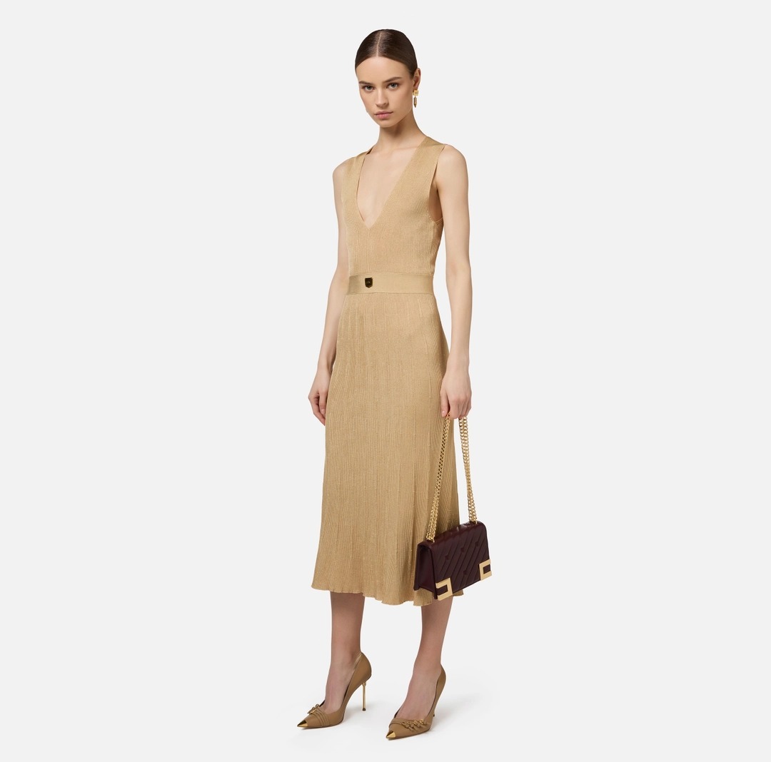 《送料無料》ELISABETTA FRANCHI Pleatedribbedviscosemididress