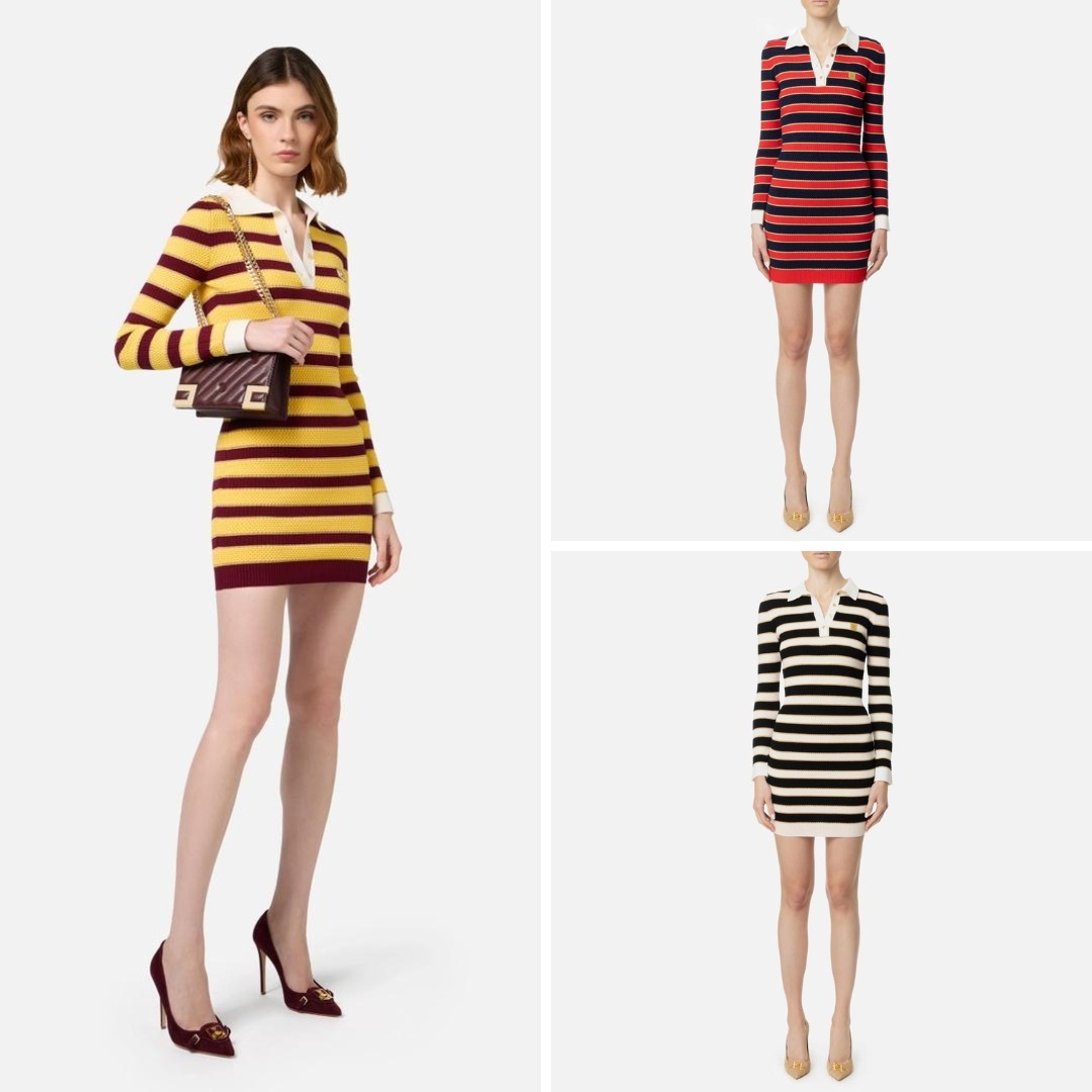 《送料無料》ELISABETTA FRANCHI Stripedlurexviscosepolodress