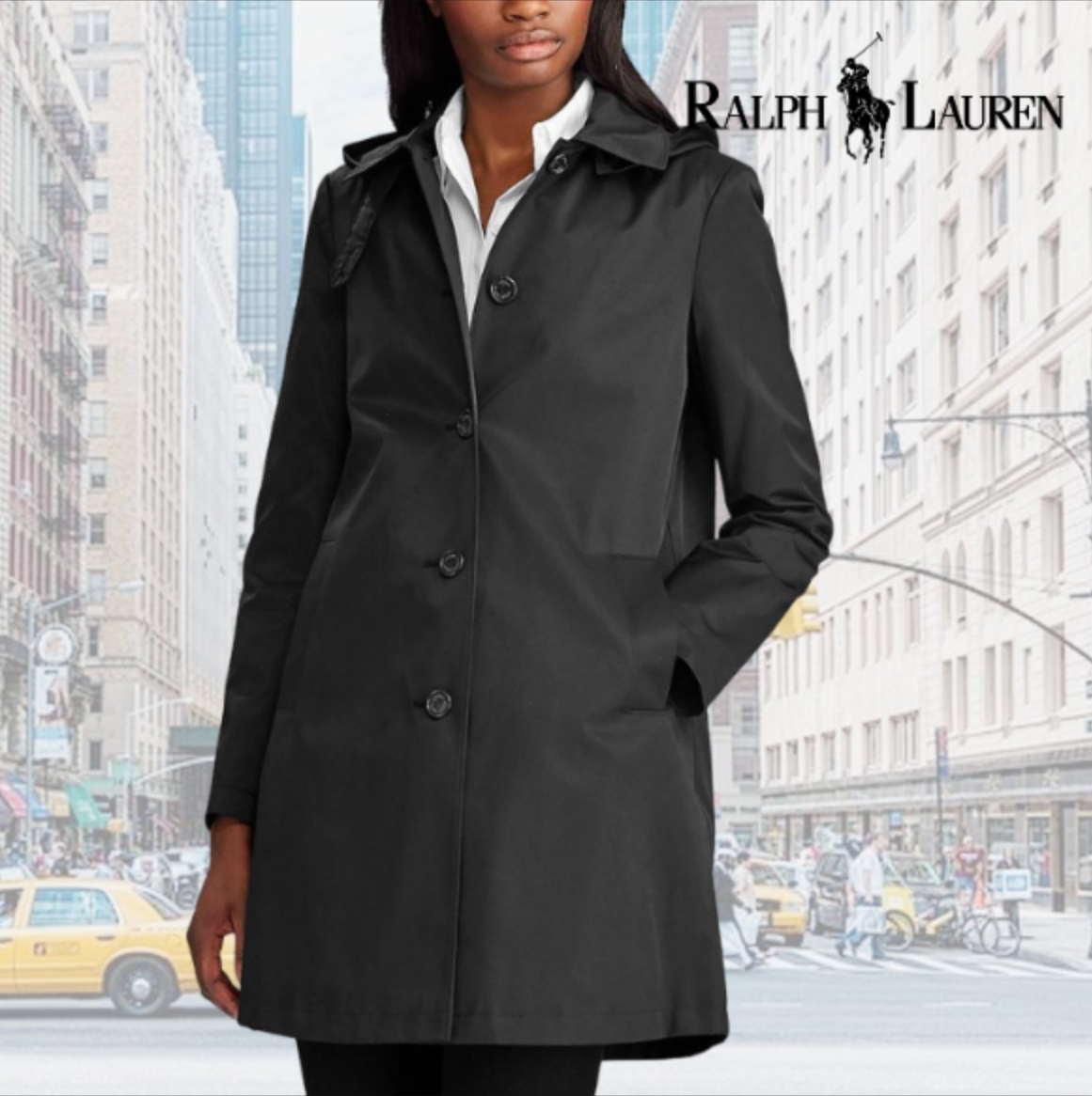 人気ヘビロテ【Ralph Lauren】フーデッド Aライン レイン コート