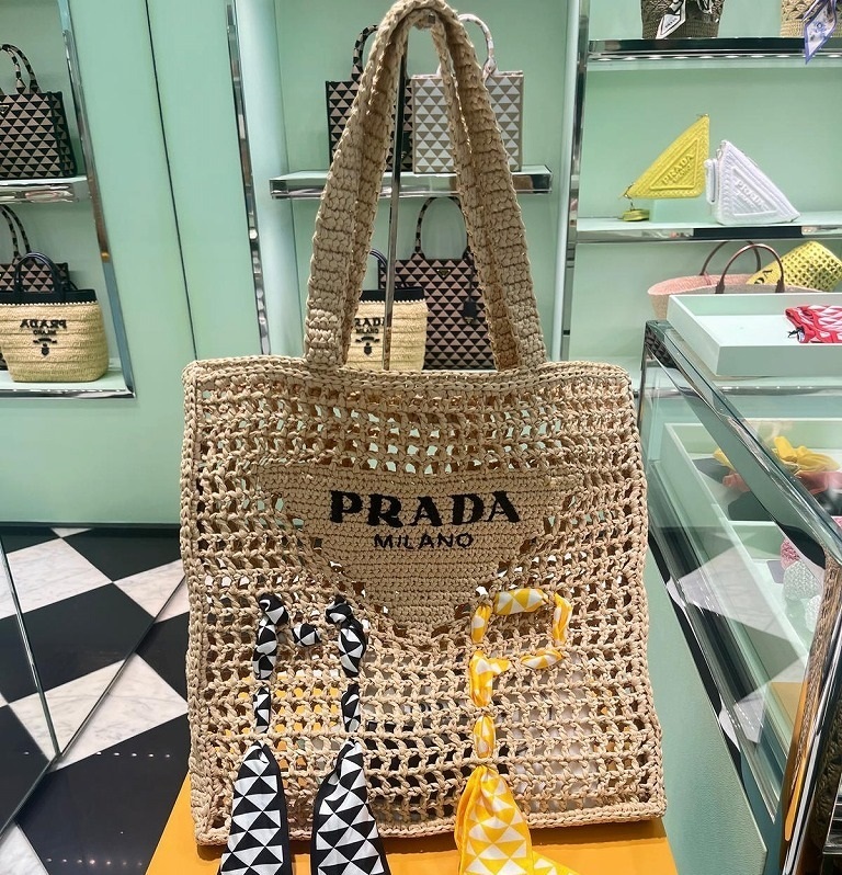 トートバッグ PRADA 2VG105_2A2T CROCHET TOTE BAG WITH LOGO