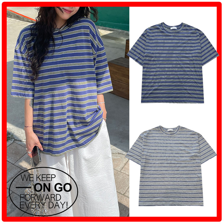☆韓国の人気☆【ONGO】☆hey loose striped t☆Tシャ.ツ☆