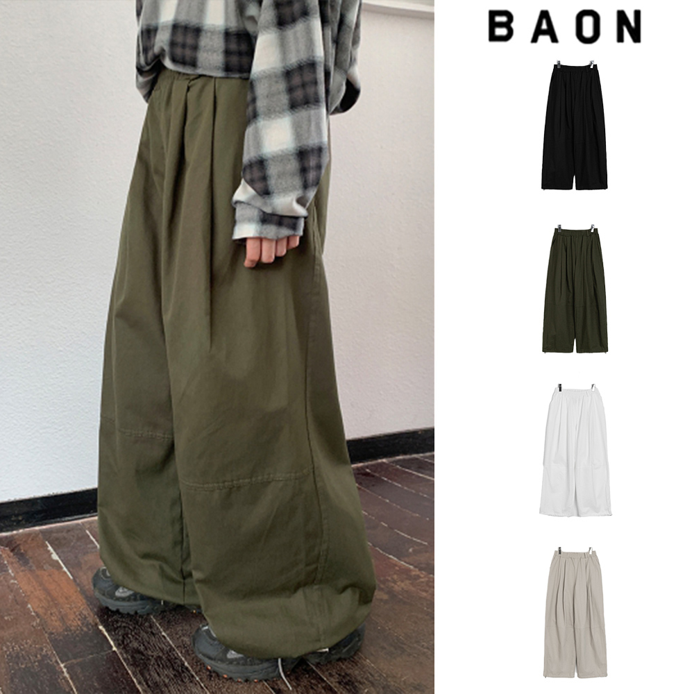 【BAON】[unisex] Hano banding key ring cut wide cotton pants