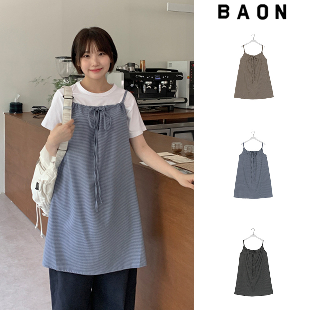 【BAON】Shunko Ribbon Check Midi Sleeveless One Piece