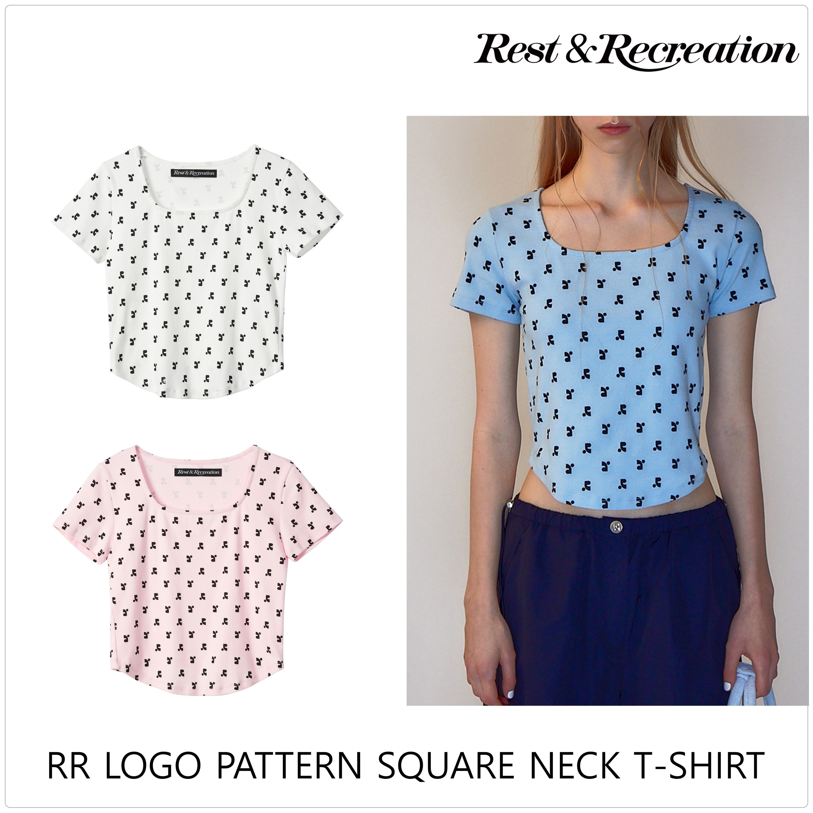 [REST&RECREATION] RR PATTERN SQUARE NECK Tシャツ★新作★韓国