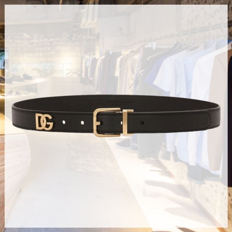 関税込 DOLCE&GABBANA ドルガバ ロゴ レザー ベルト 黒