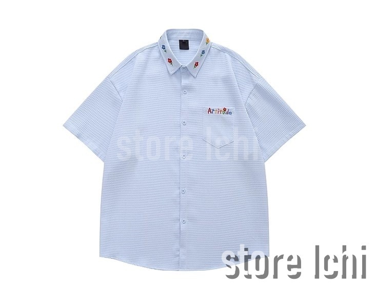 メンズ 半袖シャツ 刺しゅう レタリング ゆったり レトロ T01418