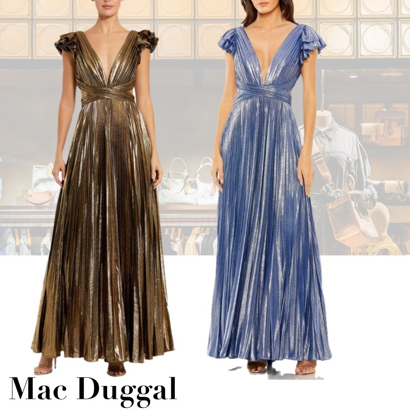 ●Mac Duggal●フリルスリーブカットアウト メタリックガウン