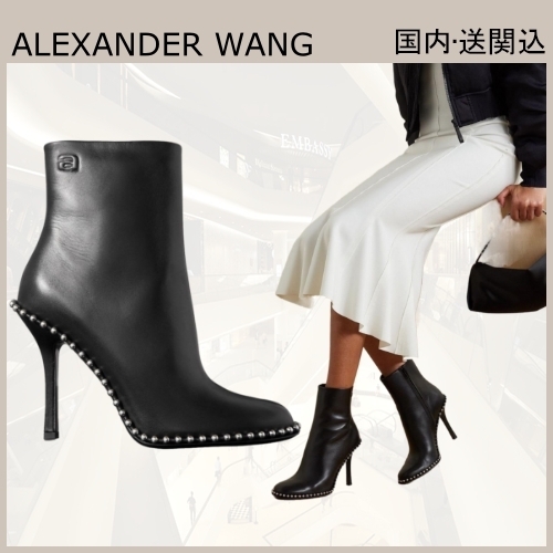 ALEXANDER WANG レザーアンクルブーツ エンボスロゴ スタッズ付