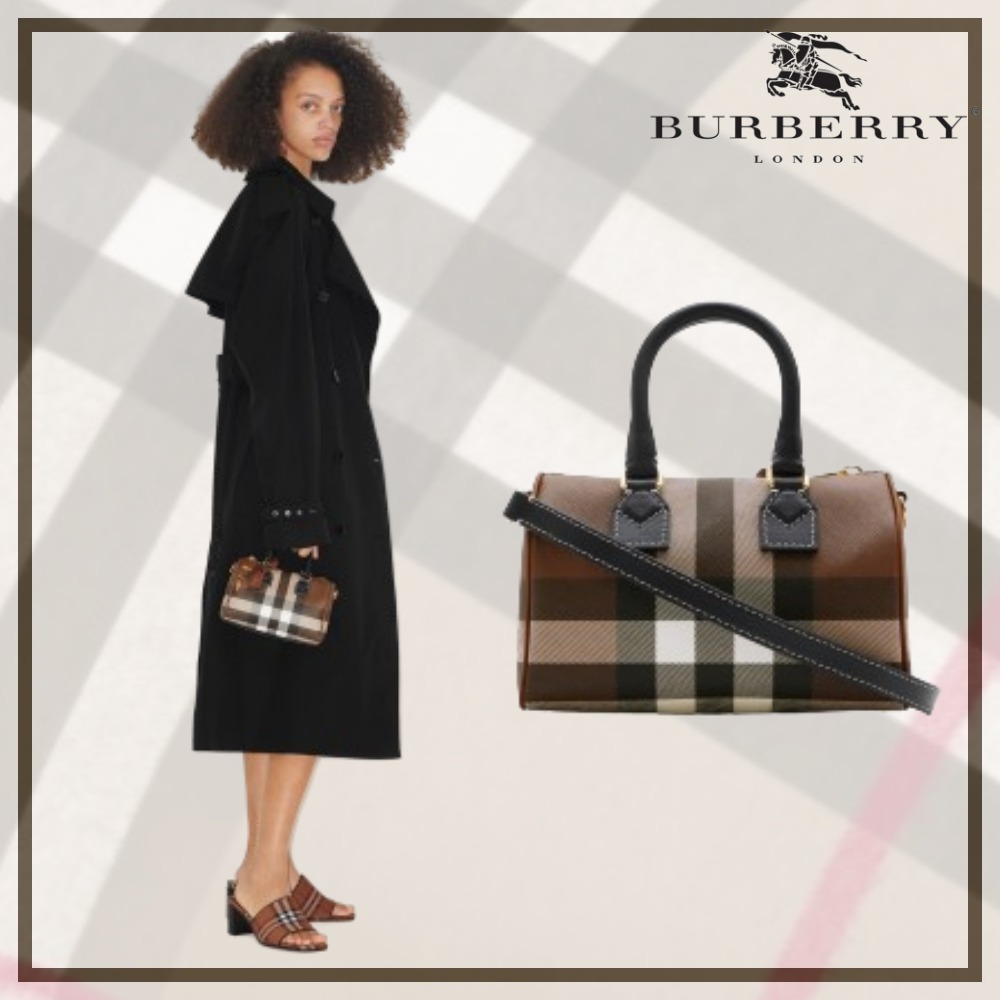 【Burberry】ミニチェックボウリングバッグダークバーチブラウン