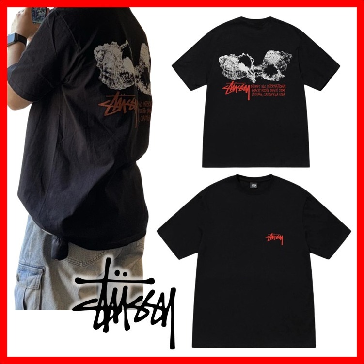 ★韓国の人気【STUSSY】★Shells T-Shirt★Black★Tシャ.ツ★