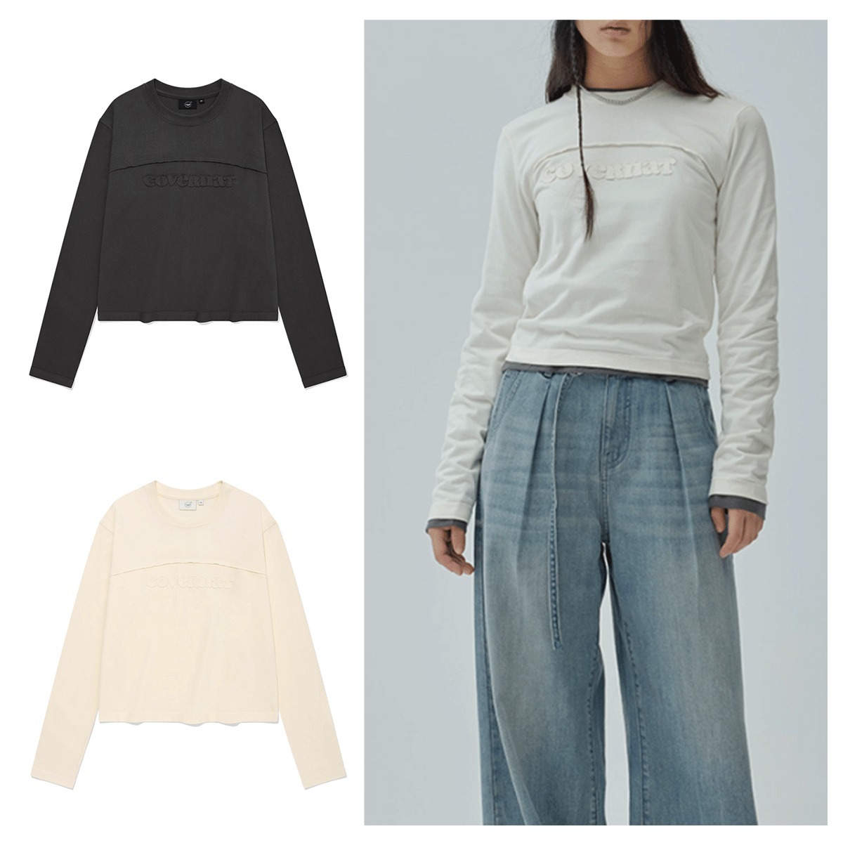 Tシャツ・カットソー COVERNAT (W)COOPER LOGO SLIM FIT LONG SLEEVE 4FK1627