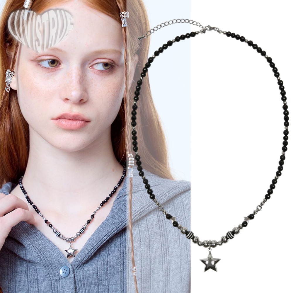 LUV IS TRUE★韓国★人気★PA STAR BEADS NECKLACE(BLACK)