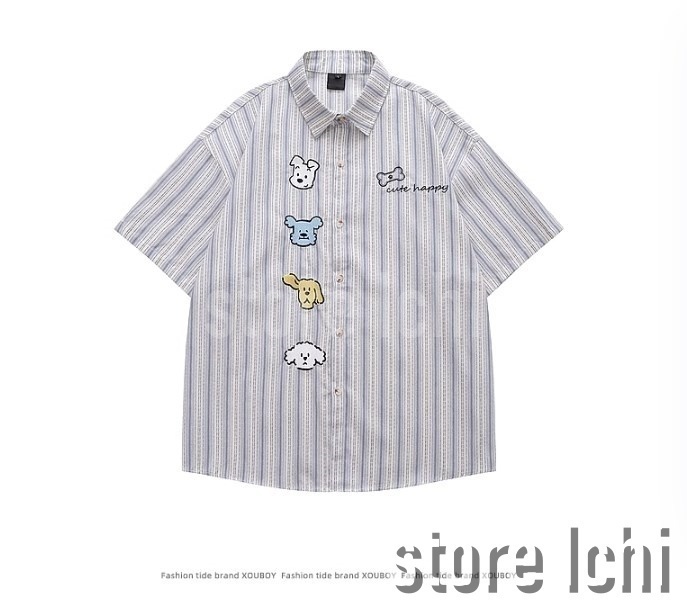 メンズ 半袖シャツ ドッグ 5分袖シャツ 大きめ 肩落ち T01738