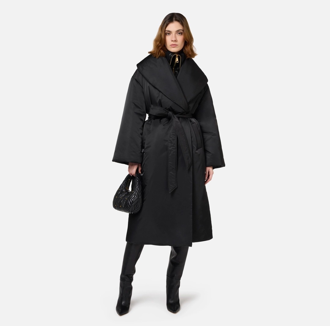 《送料無料》Elisabetta Franchi Long nylon satin down jacket