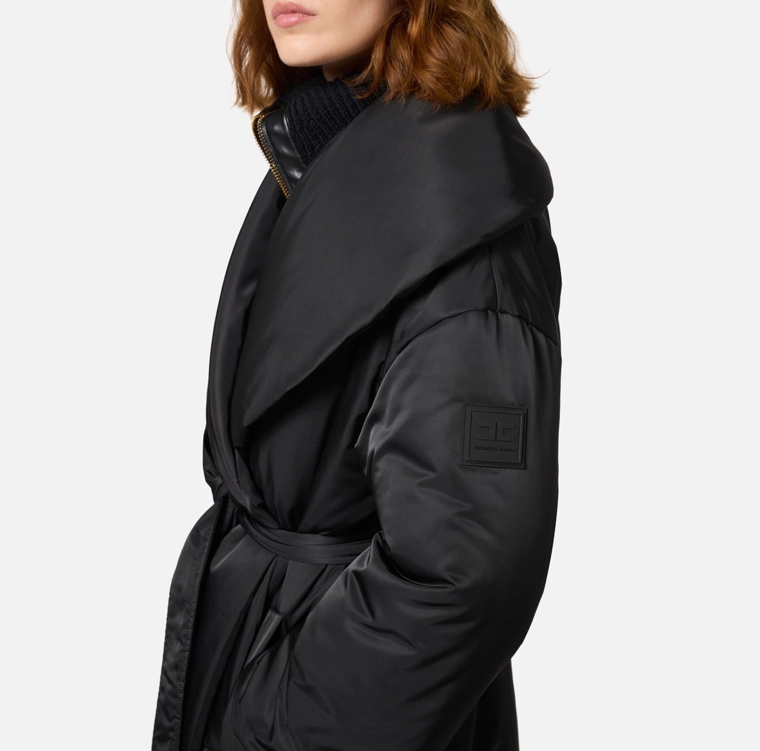 《送料無料》Elisabetta Franchi Long nylon satin down jacket