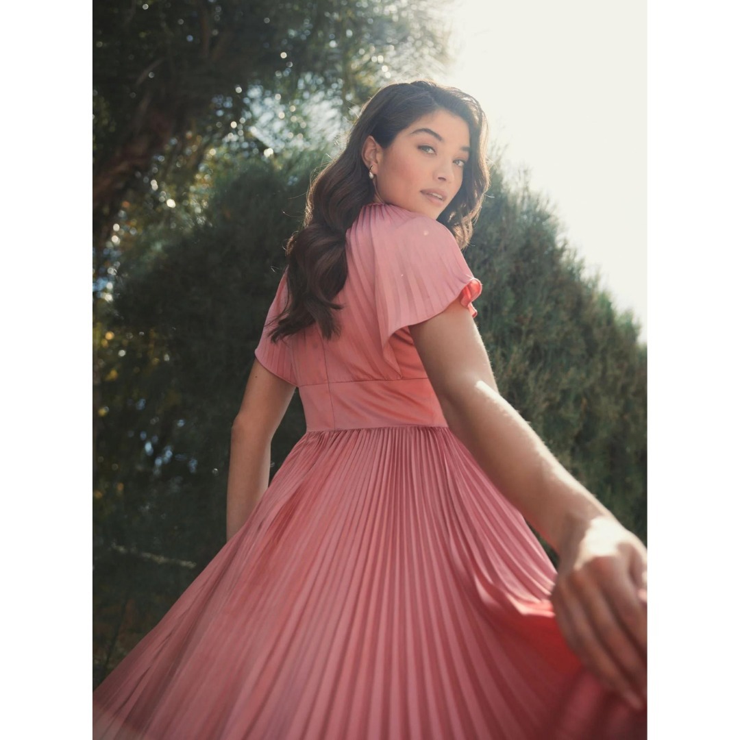 【Mac Duggal】ピンクのプリーツロングドレス 関税送料込【MAC DUGGAL】ロング ワンピース プリーツ ピンク