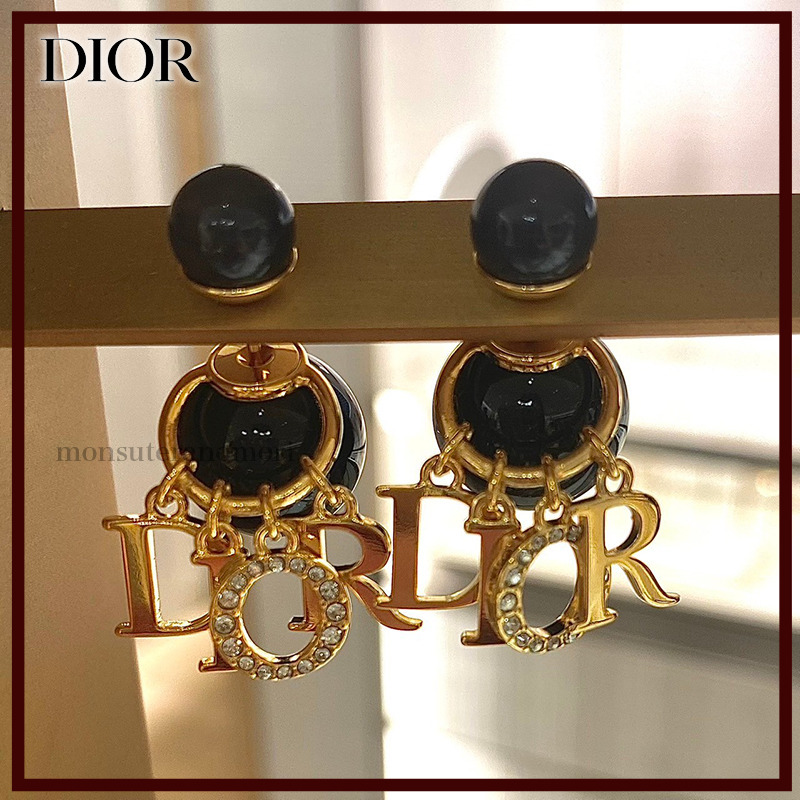 *DIOR*ロゴ レジンパール ピアス ブラック*送料込み*