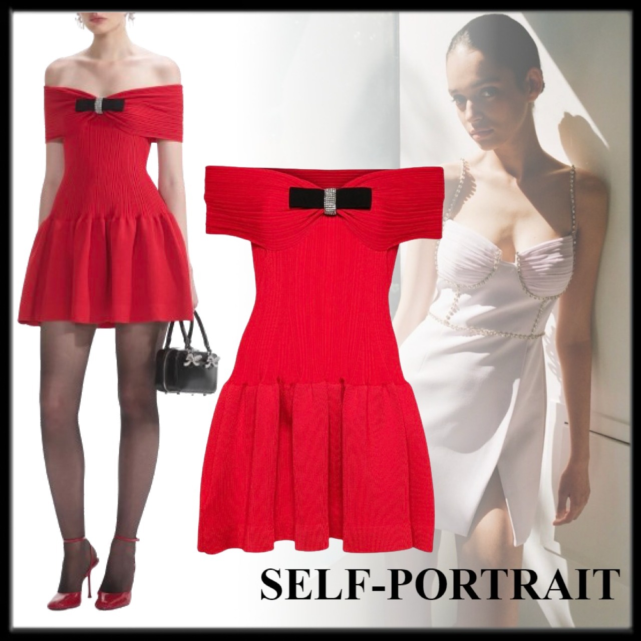 Self-Portrait 素敵 Red Knit Bow ミニドレス