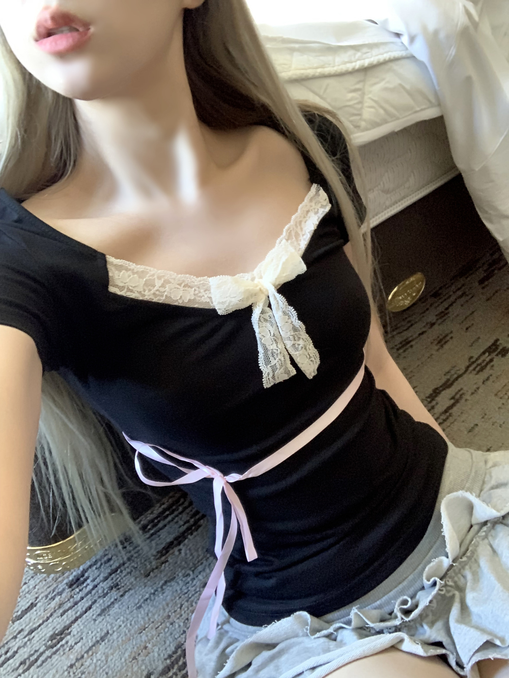 【suzen】Tinifu Ribbon Lace Top