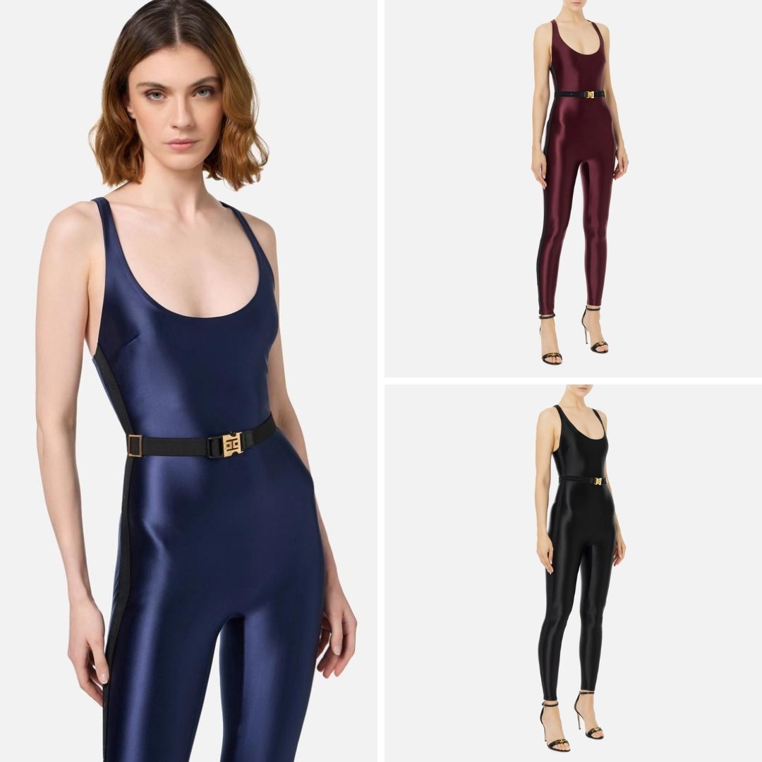 《送料無料》ELISABETTA FRANCHI Shinylycrasuitwithlogoelastic