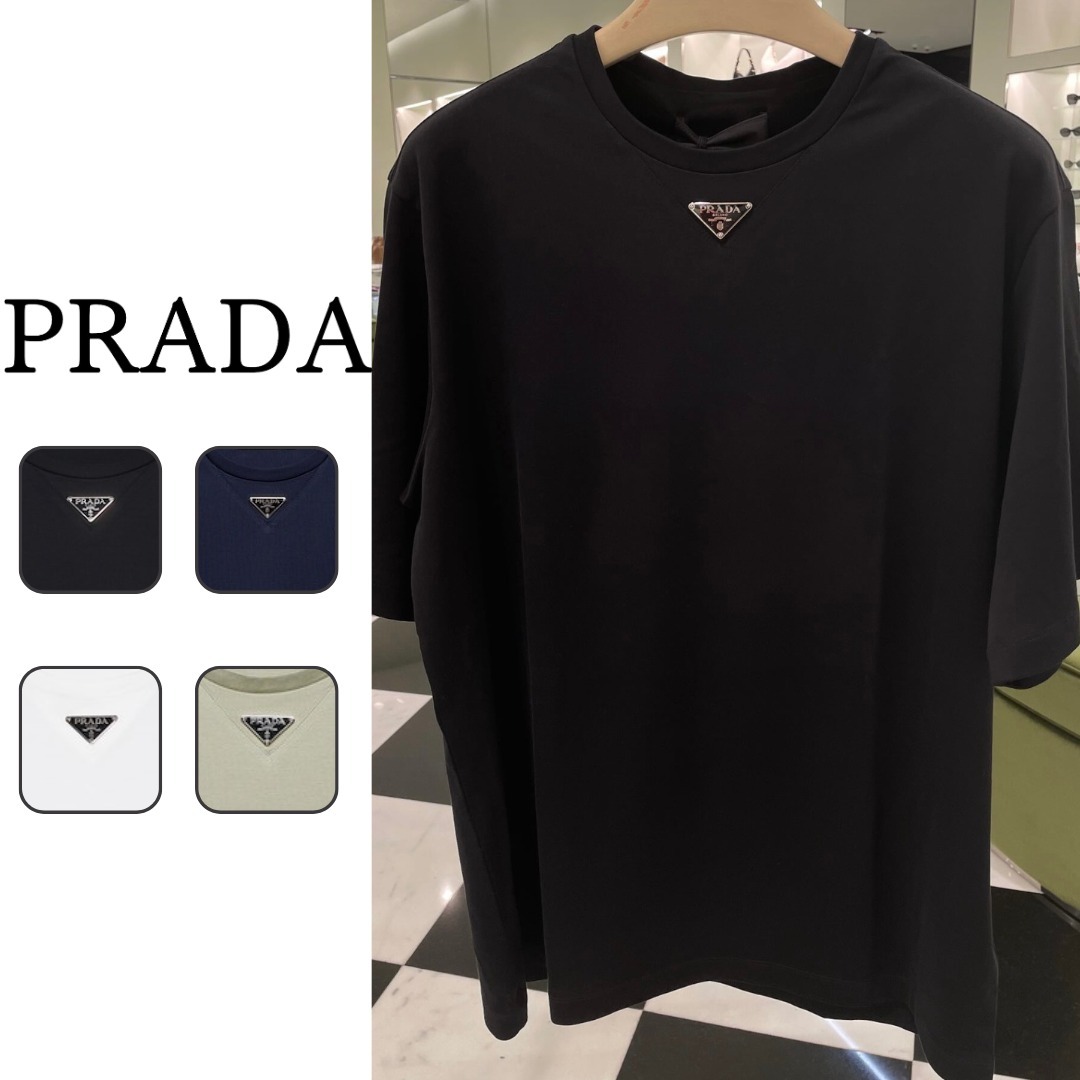 オーバーサイズフィット トライアングルロゴ付 コットン Tシャツ