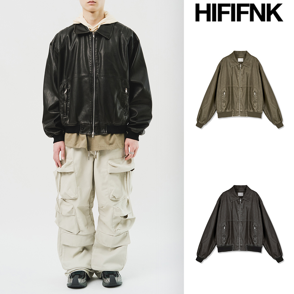 【HI FI FNK】Garment Washed Leather JK
