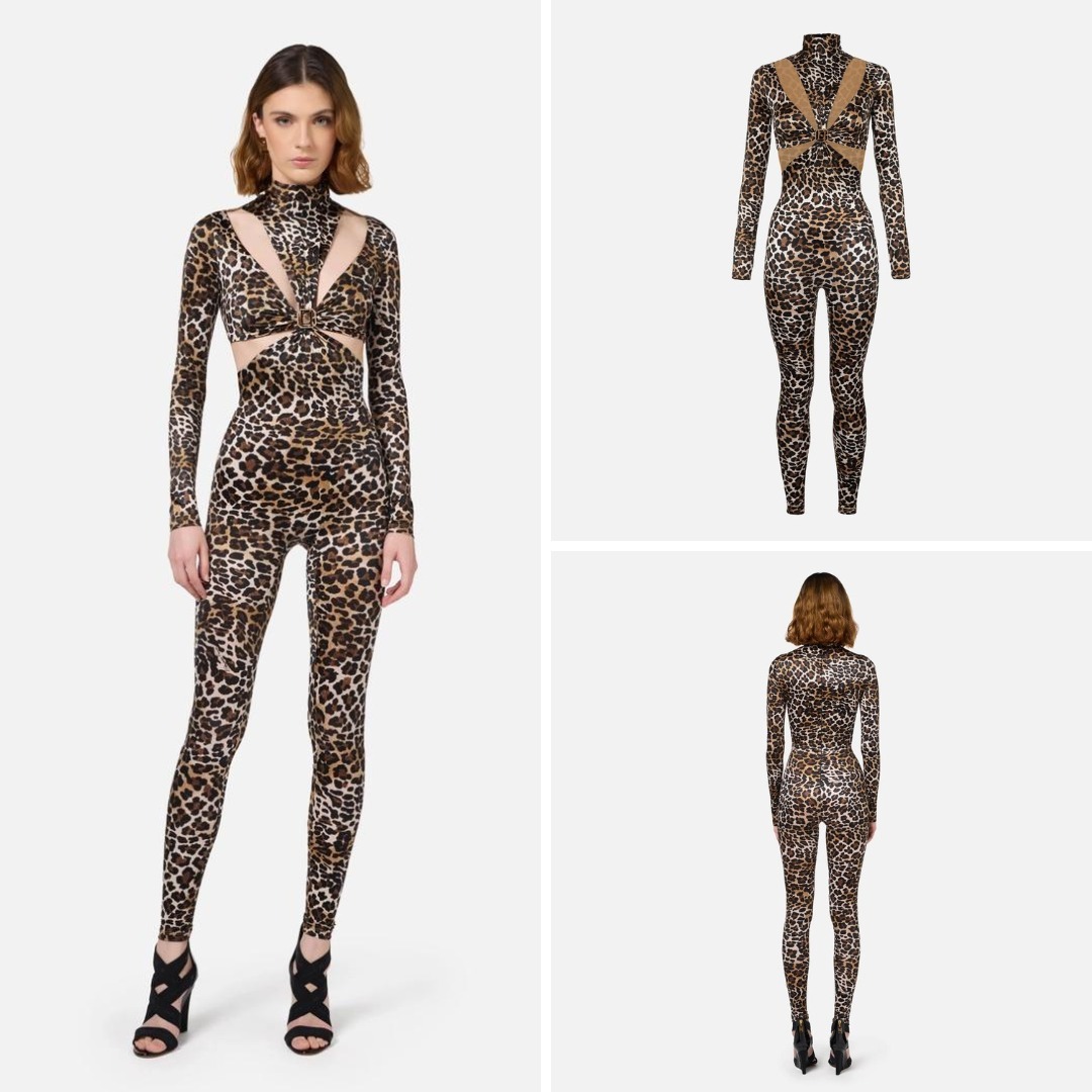 《送料無料》ELISABETTA FRANCHI Animal print lycra jumpsuit