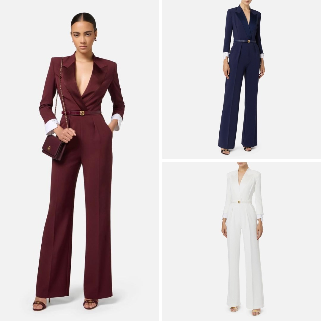 《送料無料》ELISABETTA FRANCHI jumpsuit with satin lapels