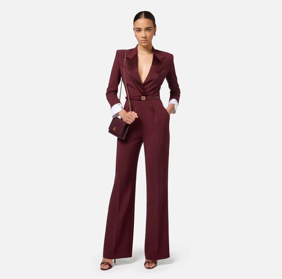《送料無料》ELISABETTA FRANCHI jumpsuit with satin lapels