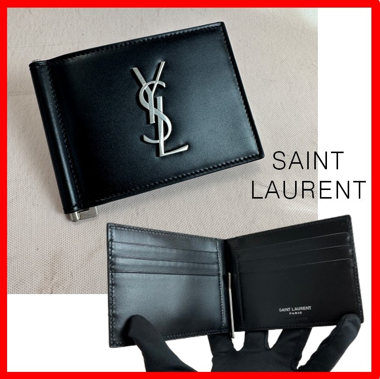 ☆人気☆【SAINT LAURENT】☆ロゴマネークリッ.プ☆BLACK☆