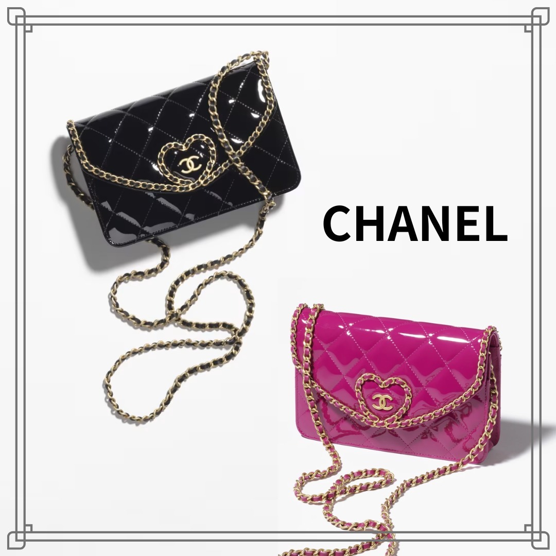 【レア品】CHANEL★ハートチェーンウォレット★黒、ピンク