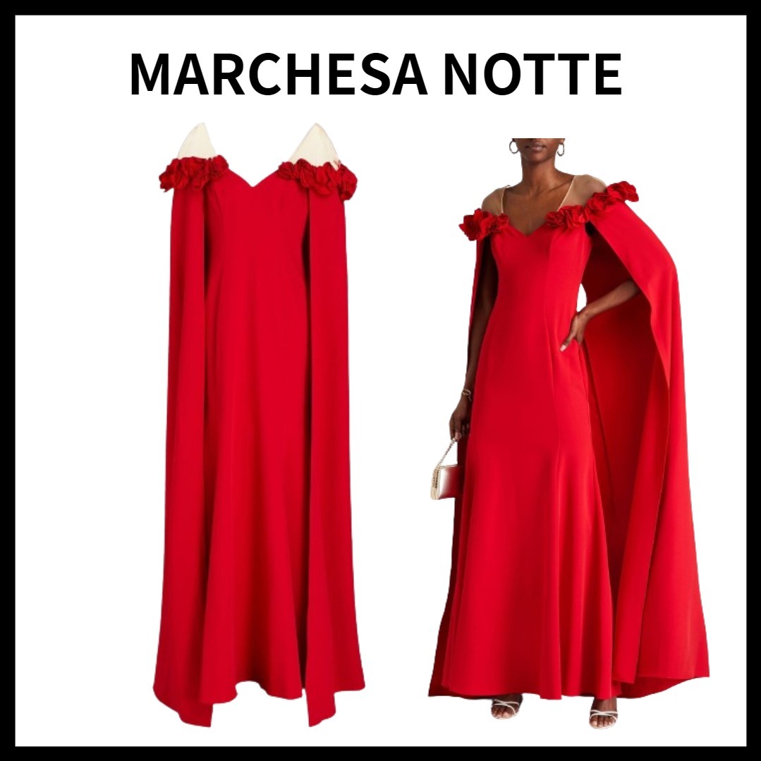 MARCHESA NOTTEストレッチクレープ ロングドレス