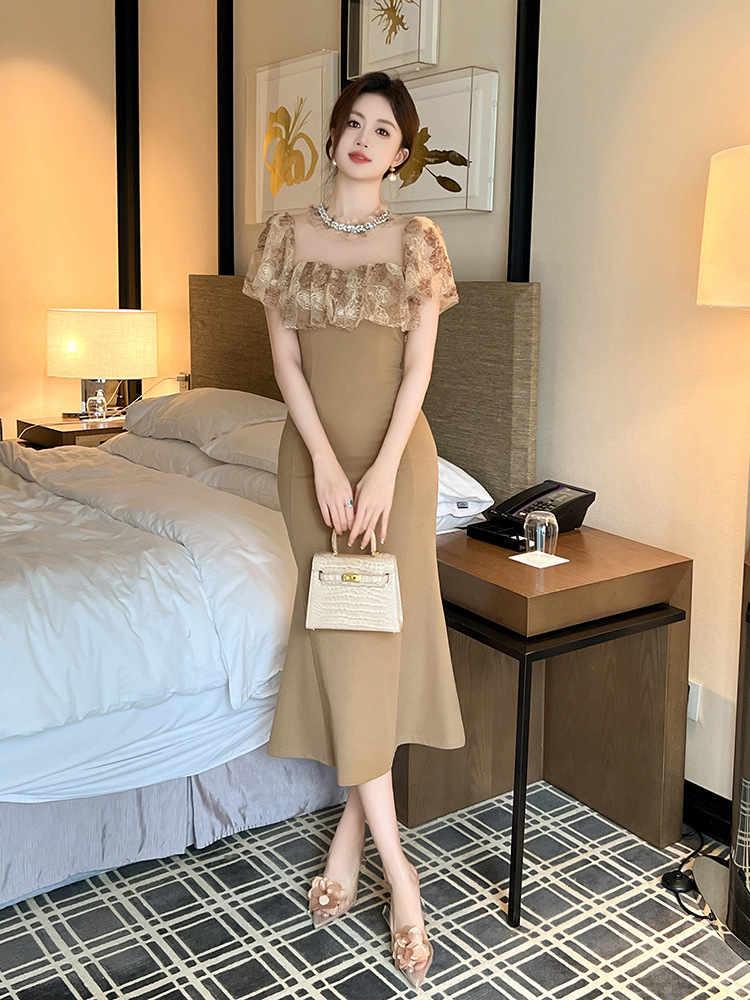 ドレス マーメイド ベージュ 花 レース 上品 パーティー 結婚式 ドレス マーメイド ベージュ 花 レース 上品 パーティー 結婚式