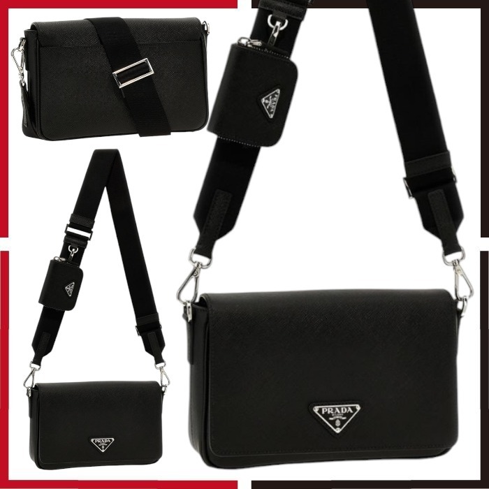 PRADA 人気 ショルダーバッグ お洒落 本革レザー 黒 Saffiano