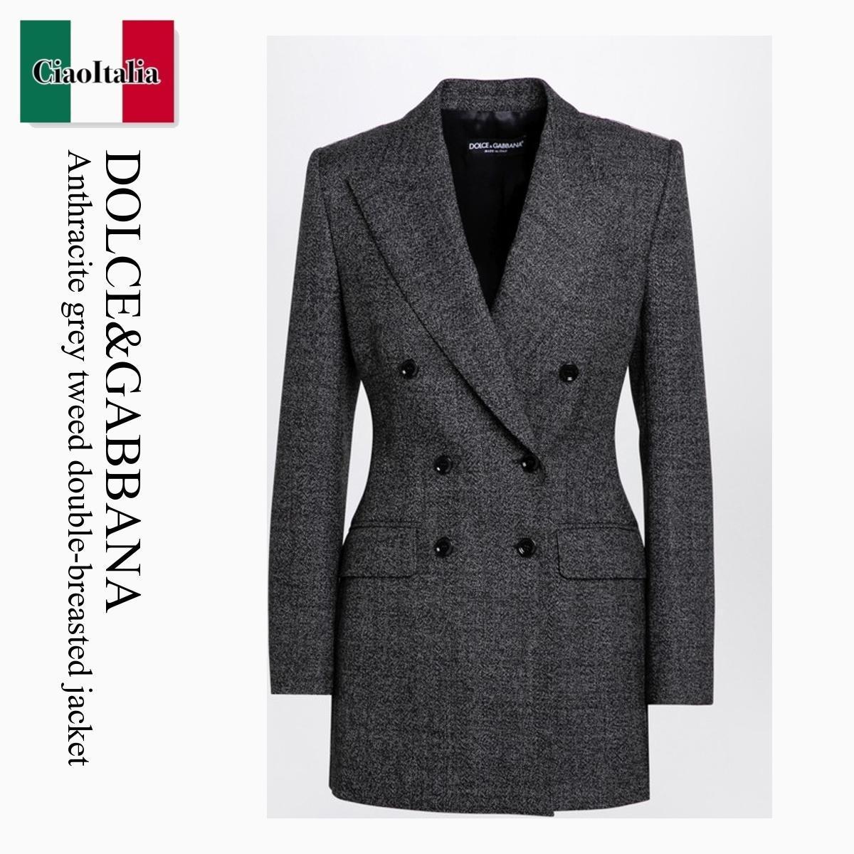 ジャケット Dolce&Gabbana Anthracite Grey Tweed Double-Breasted Jacket
